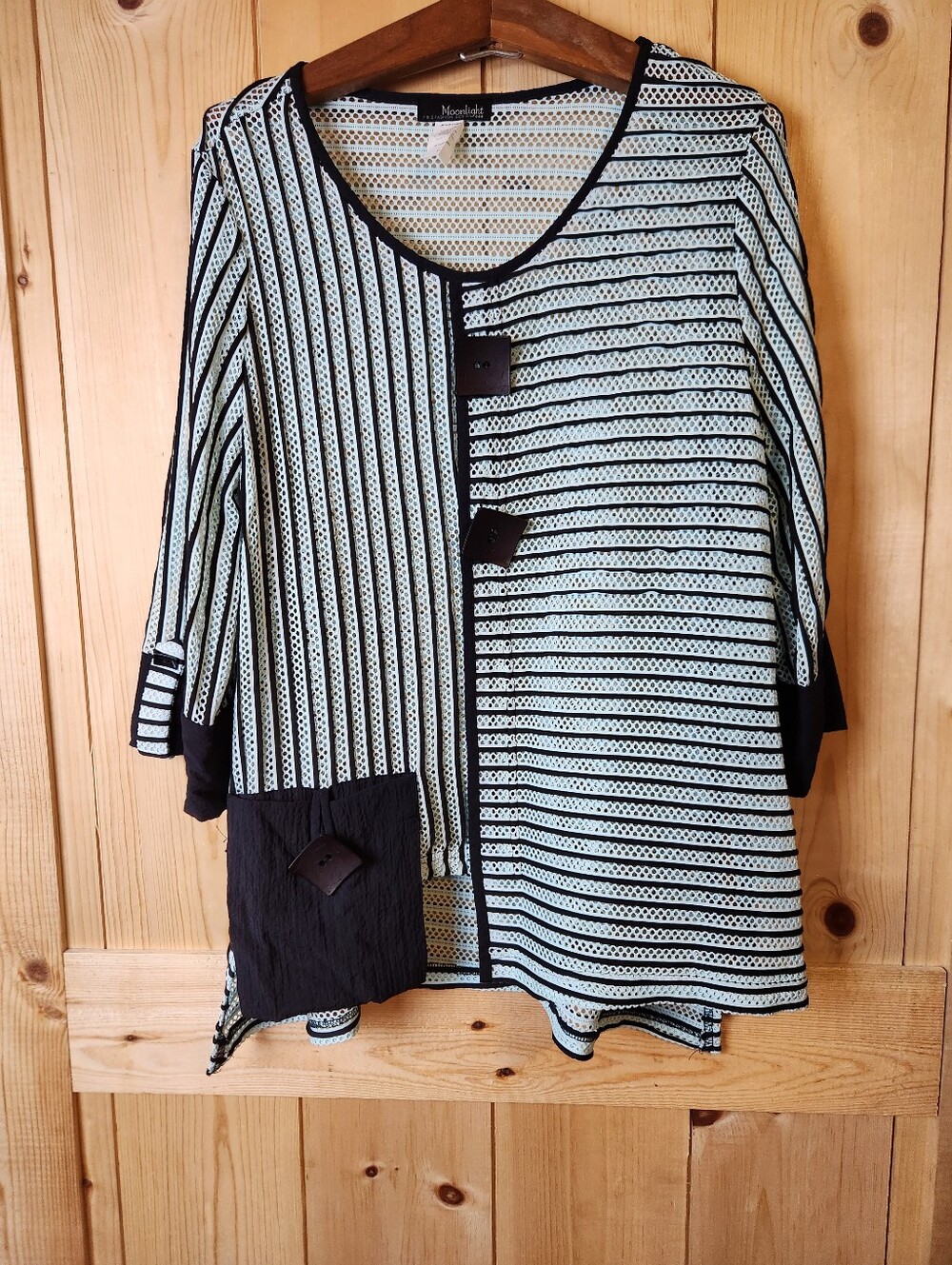 Moonlight by Y&S Fashion Black/Mint Striped Mesh Asymmetrical Lagenlook Tunic